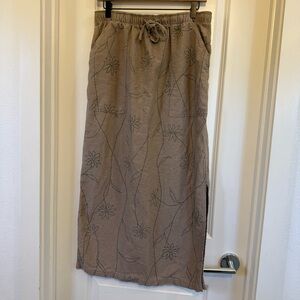 Vintage Erika & Co linen cotton blend Floral Maxi Skirt Tan pockets medium